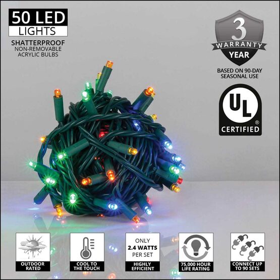 Multicolor Outdoor LED String Lights, 50 ct, 5MM