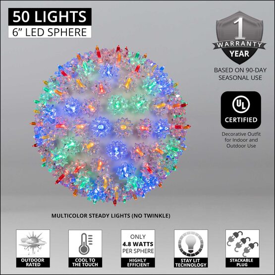 6" Light Sphere, 50 Multicolor T5 LED Lights