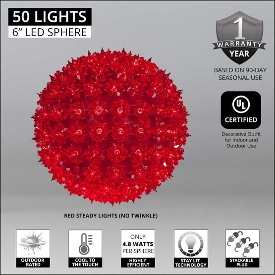 6" Light Sphere, 50 Red T5 LED Lights