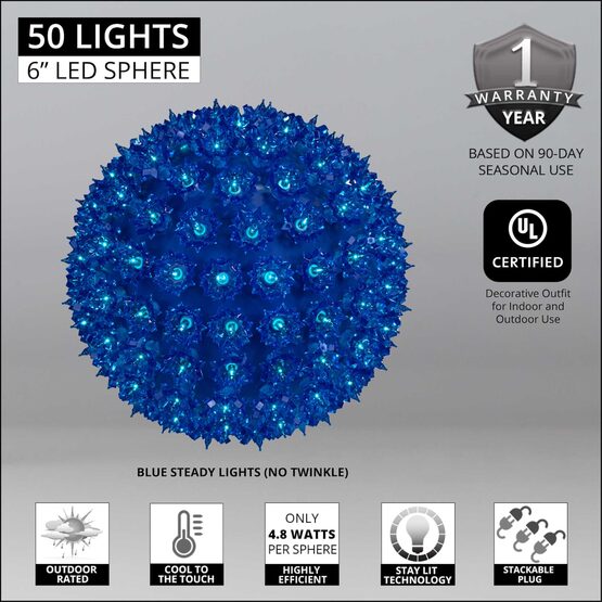 6" Light Sphere, 50 Blue T5 LED Lights