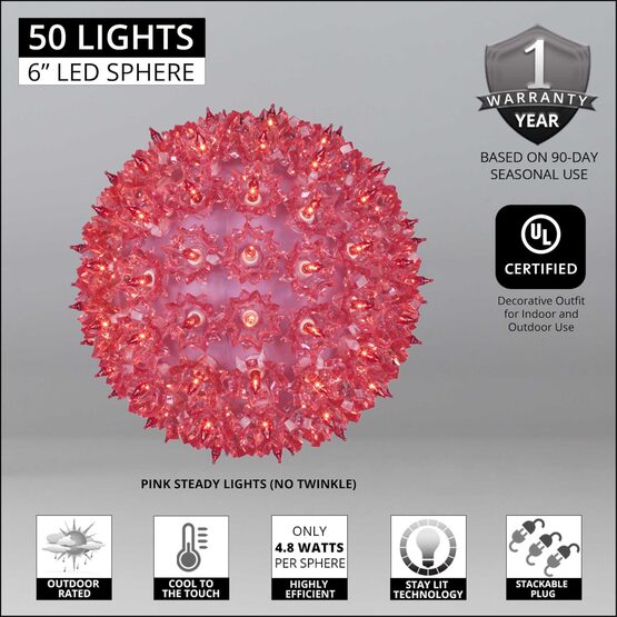 6" Light Sphere, 50 Pink T5 LED Lights