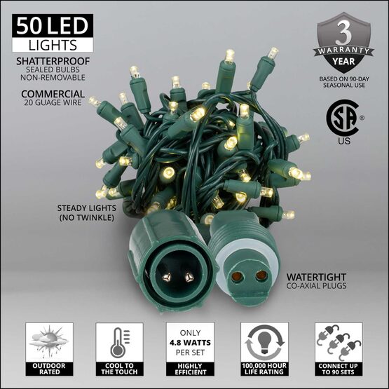 WeatherPro TM Water-Tight 5mm Commercial LED String Lights, Warm White, Green Wire, Contractor Pack