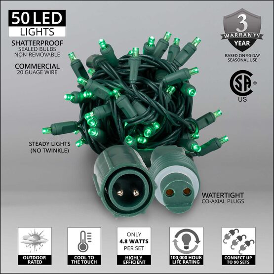 WeatherPRO TM 5mm Commercial LED String Lights, Green, Green Wire