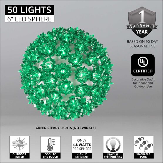 6" Light Sphere, 50 Green T5 LED Lights