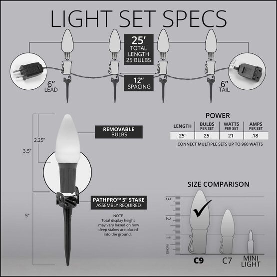 Smooth OptiCore C9 LED Walkway Lights, Cool White, 4.5" Stakes, 25'