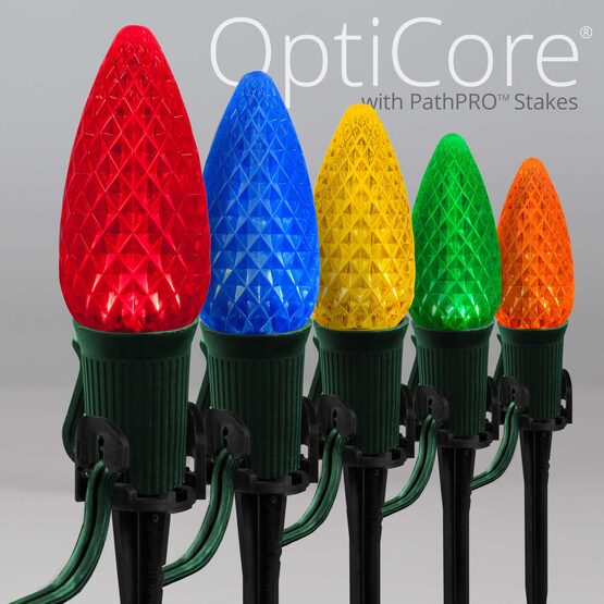 OptiCore C9 LED Walkway Lights, Multicolor, 25', 5" PathPRO Stakes