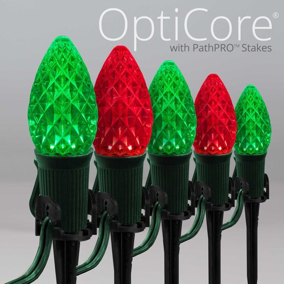 OptiCore C7 LED Walkway Lights, Green / Red, 50', 5" PathPRO Stakes