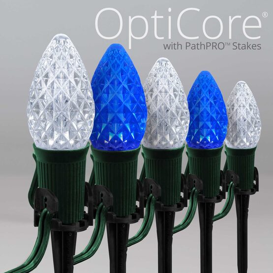 OptiCore C7 LED Walkway Lights, Blue / Cool White, 50', 5" PathPRO Stakes