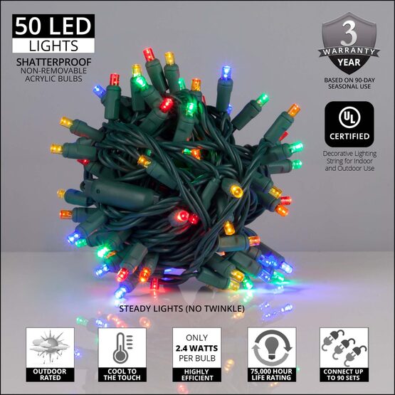 Multicolor LED String Lights, 50 ct, 5MM Mini