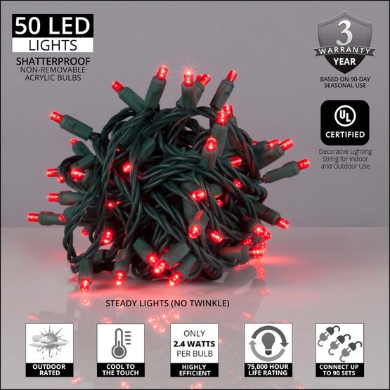 Red Outdoor LED String Lights, 50 ct, 4" Spacing 5MM