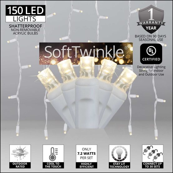 SoftTwinkle TM LED Curtain Lights, 66" Drops, Warm White 5mm Lights, White Wire