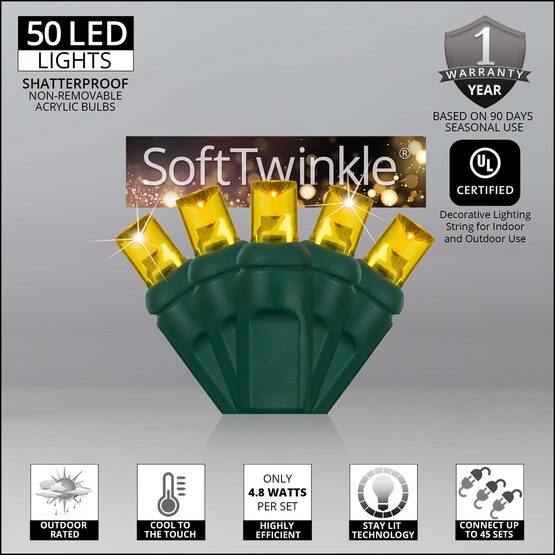 17' SoftTwinkle TM Wide Angle LED Mini Lights, Gold