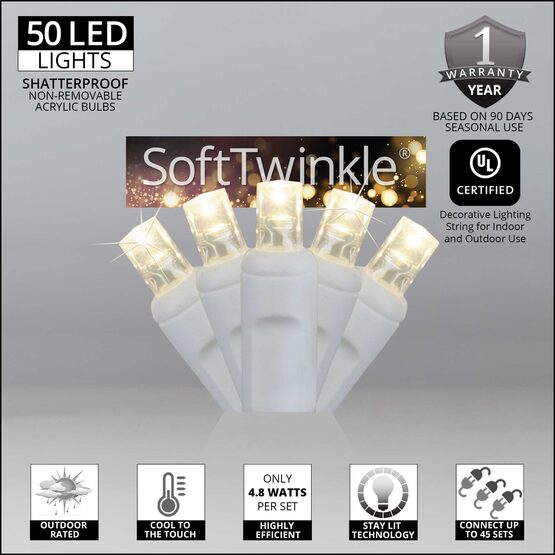 17' SoftTwinkle TM Wide Angle LED Mini Lights, Warm White