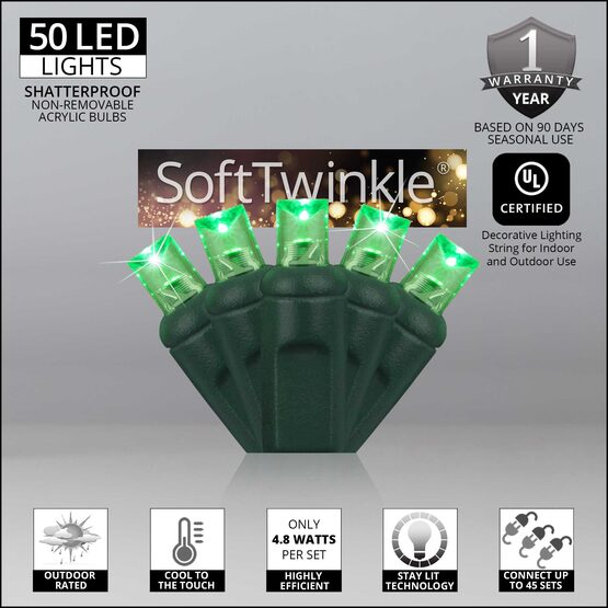 17' SoftTwinkle TM Wide Angle LED Mini Lights, Green