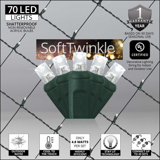 4' x 6' 5mm SoftTwinkle LED Net Lights, Cool White, Green Wire