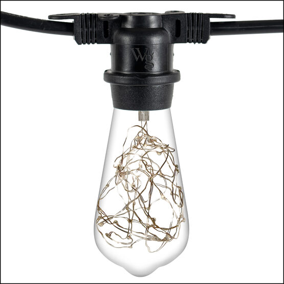 15' Commercial Patio String Light Set, 10 Warm White ST64 LEDimagine TM Fairy Light Bulbs, Black Wire