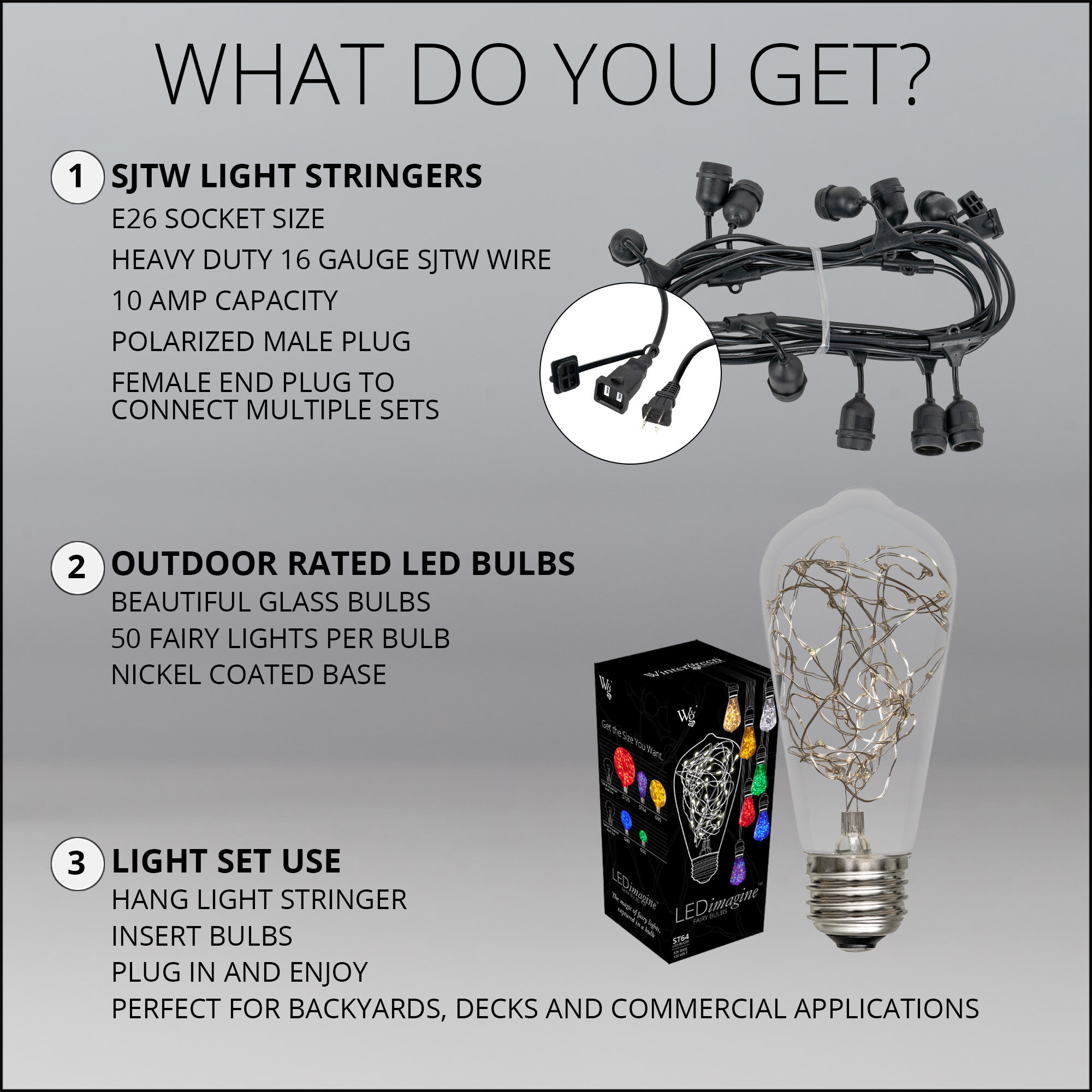 15' Commercial Patio String Light Set, 10 RGB Color Change ST64