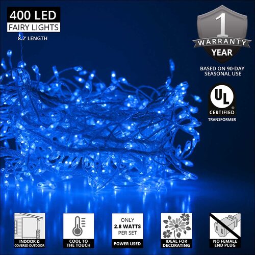 Blue LED Outdoor Fairy String Lights, Silver Wire - Yard Envy