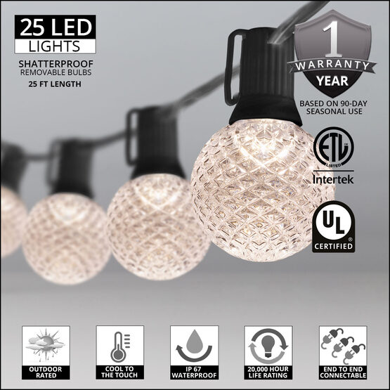 25' Globe String Light Set, 25 Warm White G50 OptiCore LED Bulbs