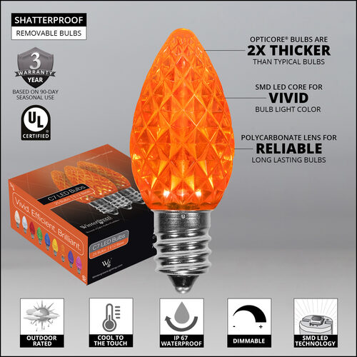 OptiCore C7 Commercial LED String Lights, Amber, 25 Lights, 25'