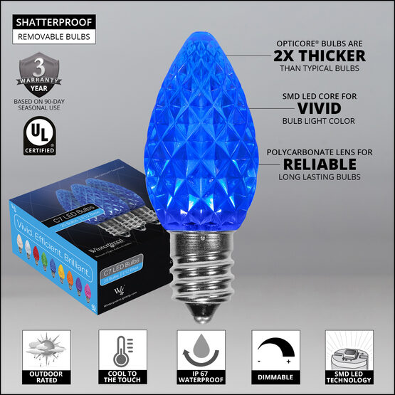 OptiCore C7 LED Walkway Lights, Blue, 25', 5" PathPRO Stakes