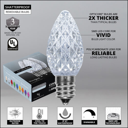 OptiCore C7 Commercial LED String Lights, Cool White, 25 Lights, 25'