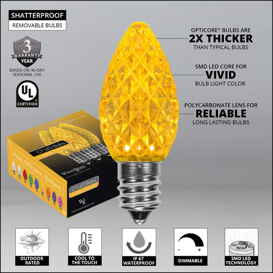 OptiCore C7 Commercial LED String Lights, Gold, 25 Lights, 25'
