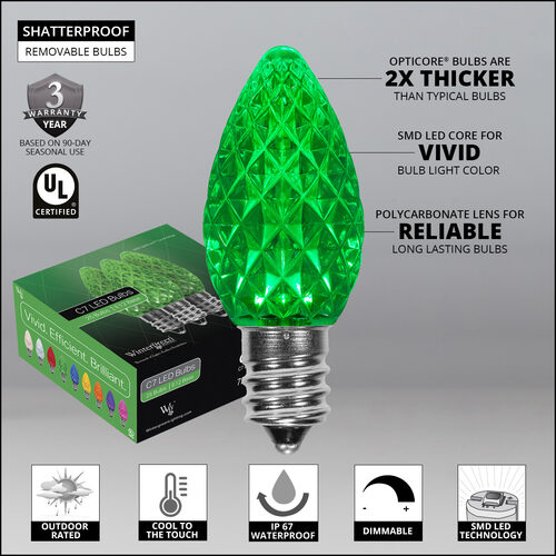 OptiCore C7 LED Walkway Lights, Green, 25', 5" PathPRO Stakes