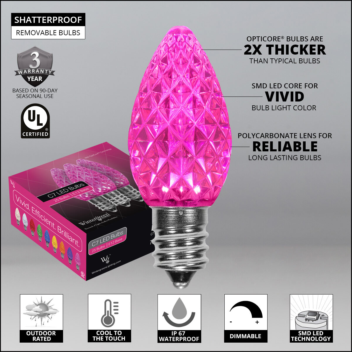C7 OptiCore<sup>®</sup> LED Light Bulbs, Pink - Yard Envy