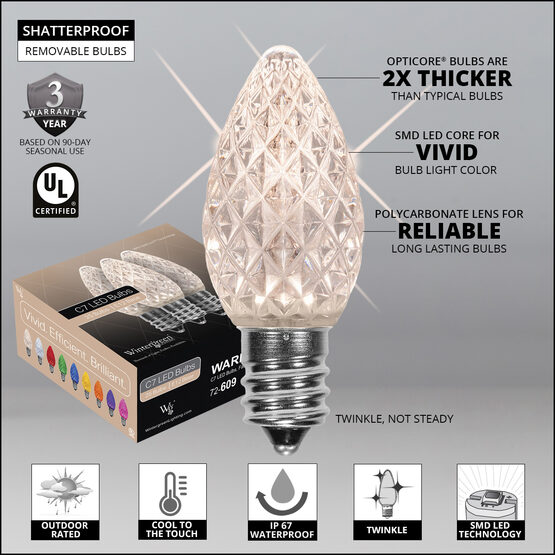 C7 OptiCore LED Light Bulbs, Warm White Twinkle, E12 Base