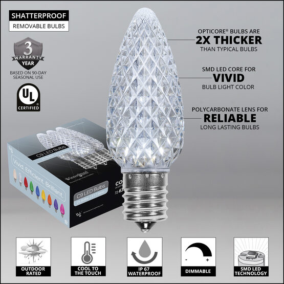C9 OptiCore LED Light Bulbs, Cool White, E17 Base, Box of 25