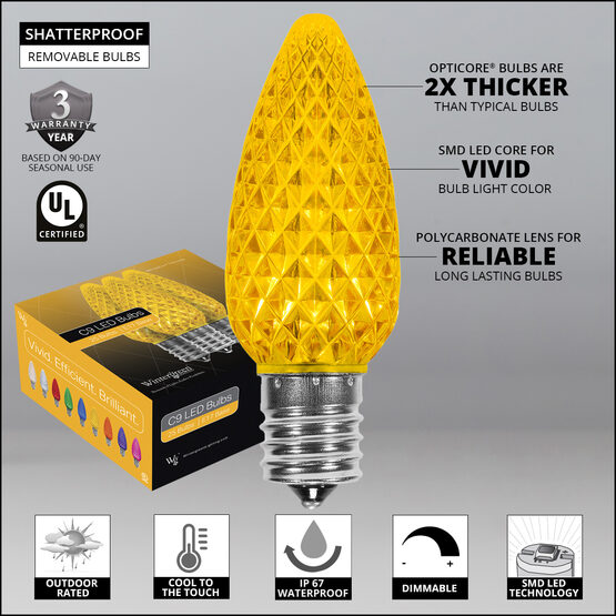 OptiCore C9 Commercial LED String Lights, Gold, 25 Lights, 25'