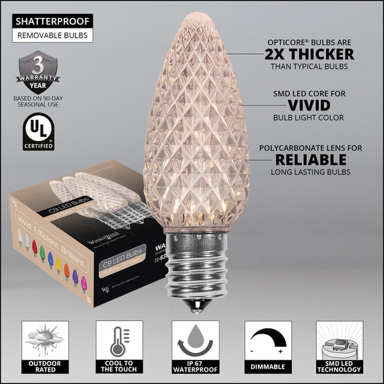 OptiCore C9 Commercial LED String Lights, Warm White, 25 Lights, 25'