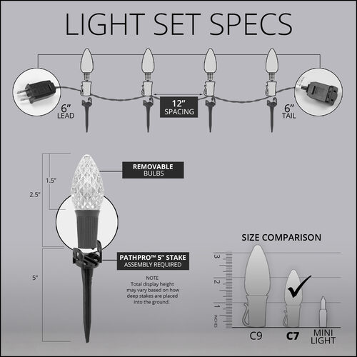 OptiCore C7 LED Walkway Lights, Green, 25', 5" PathPRO Stakes