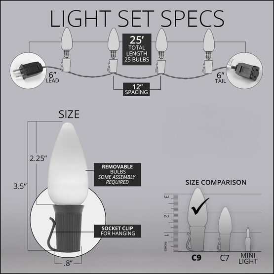 Smooth OptiCore C9 Commercial LED String Lights, Multicolor Twinkle, 25 Lights, 25'