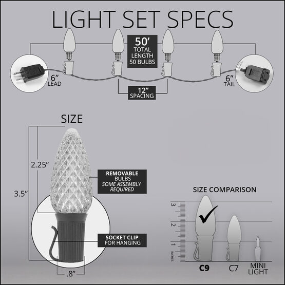 OptiCore C9 Commercial LED String Lights, Green / Purple, 50 Lights, 50'