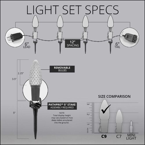 OptiCore C9 LED Walkway Lights, Red / Warm White, 50', 5" PathPRO Stakes