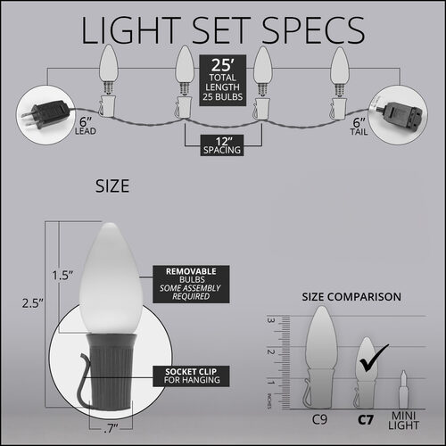 Smooth OptiCore C7 Commercial LED String Lights, Blue, 25 Lights, 25'