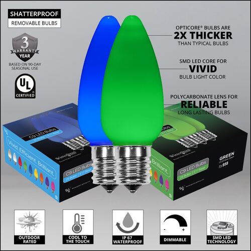 Smooth OptiCore C9 Commercial LED String Lights, Blue / Green, 50 Lights, 50'