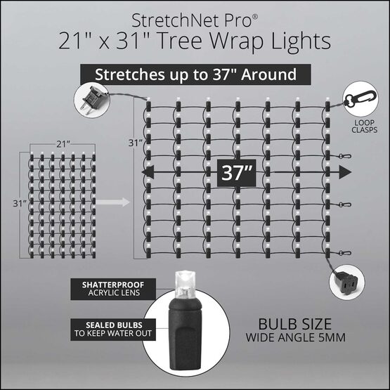 LED StretchNet Pro Trunk Wrap Lights, 21" x 31", Red, Green, Brown Wire