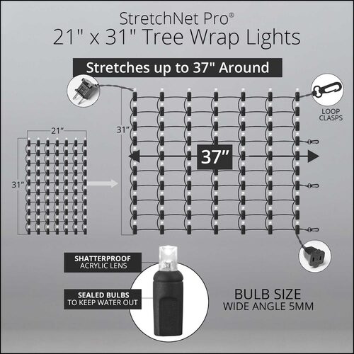 LED StretchNet Pro Trunk Wrap Lights, 21" x 31", Red, Green, Brown Wire