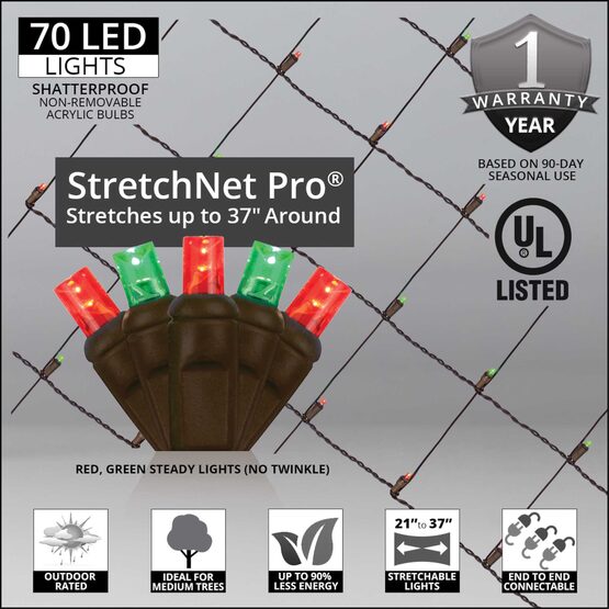 LED StretchNet Pro Trunk Wrap Lights, 21" x 31", Red, Green, Brown Wire