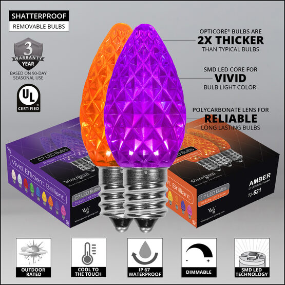 OptiCore C7 Commercial LED String Lights, Amber / Purple, 50 Lights, 50'