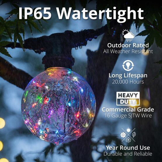 15' Commercial Patio String Light Set, 10 RGB Color Change G95 LEDimagine TM Fairy Light Bulbs, Black Wire
