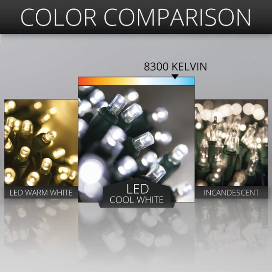 24' Wide Angle LED Mini Lights, Cool White, Green Wire, Contractor Pack