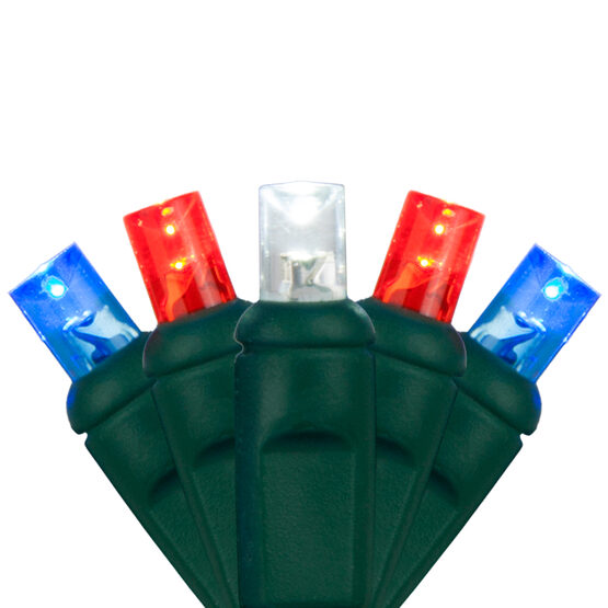 Patriotic Red, White and Blue Outdoor LED String Lights with Flash, 50 ct, 6" Spacing 5MM