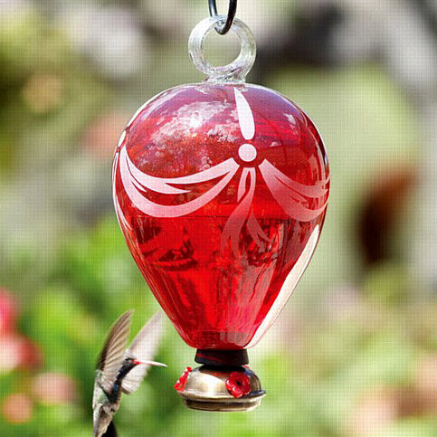 Hot Air Balloon Red Glass Hummingbird Feeder - Yard Envy