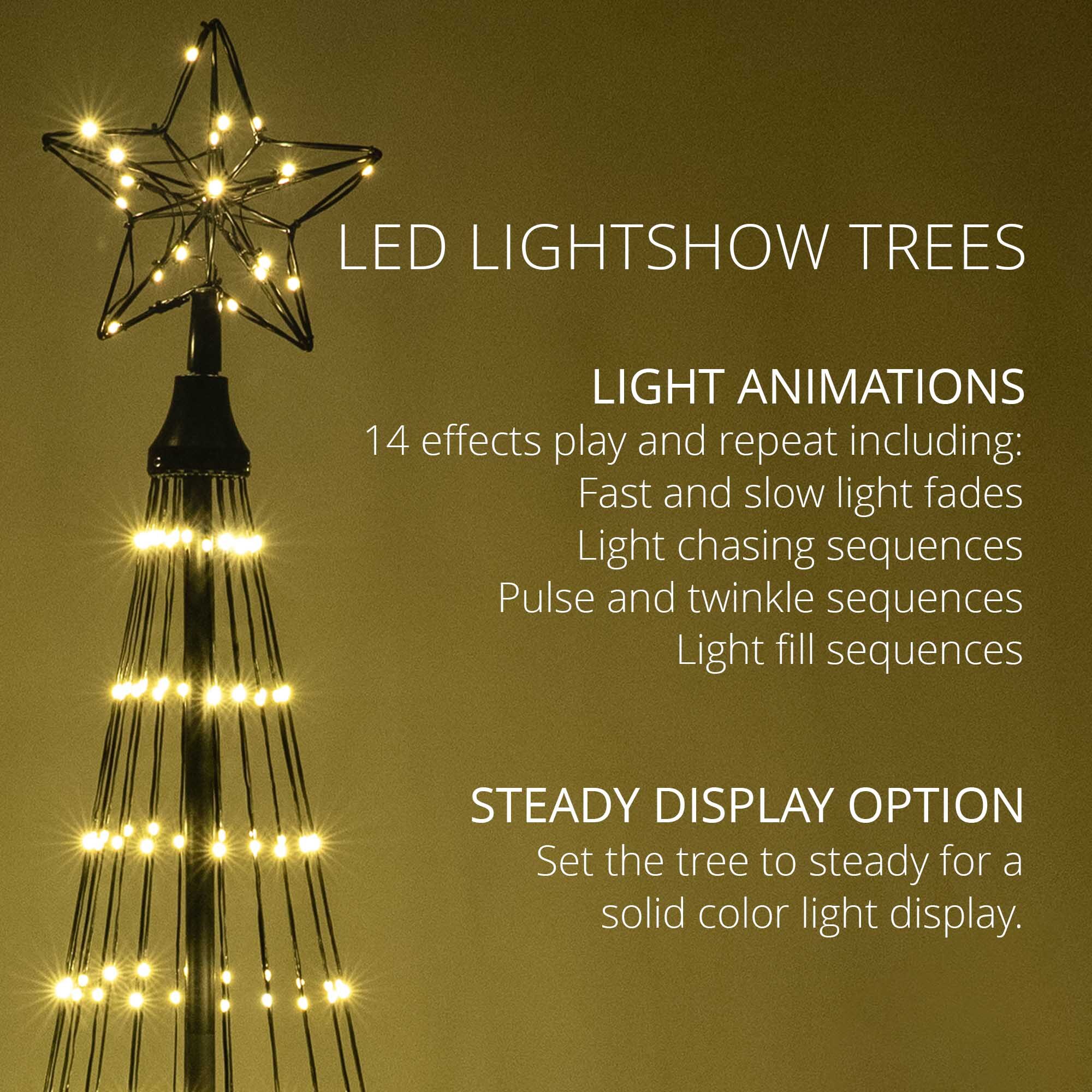 Warm White LED Animated Outdoor Lightshow Tree, Black Frame - Yard