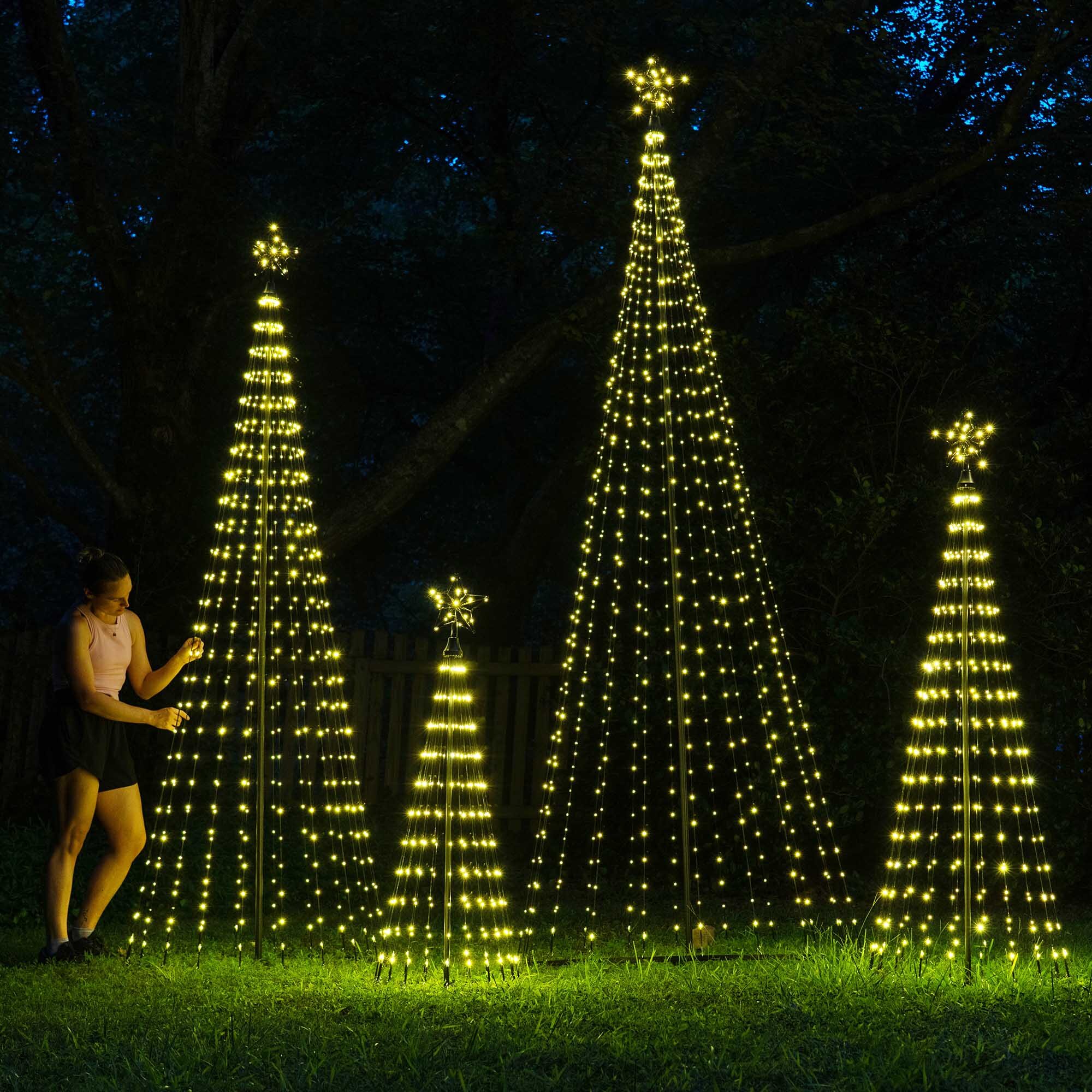 Warm White LED Animated Outdoor Lightshow Tree, Black Frame - Yard