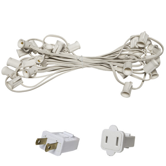 C7 Outdoor Light String, E12 Candelabra Sockets, White Wire